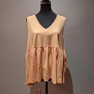 DKNY Orange V-Neck Sleeveless Peplum Blouse XL